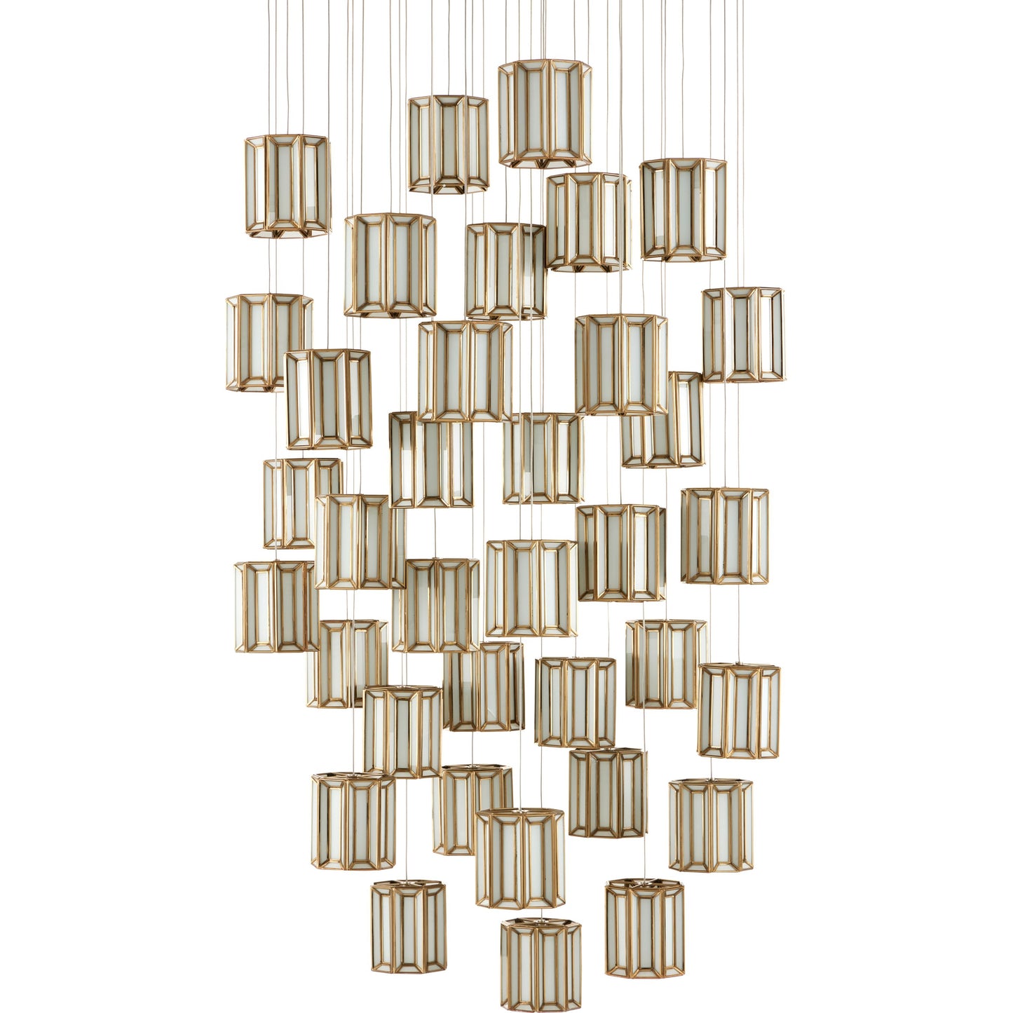 002 SI-1894267 | Additional Silo | Daze 36-LIGHT Multi-Drop Pendant by Currey and Company in antique brass, white, painted silver. Made from frosted glass in a modern style.