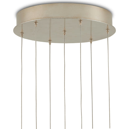 Rame 7-LIGHT Multi-Drop Pendant by Currey and Company in copper, silver. Made from antique copper, glass in a transitional style.