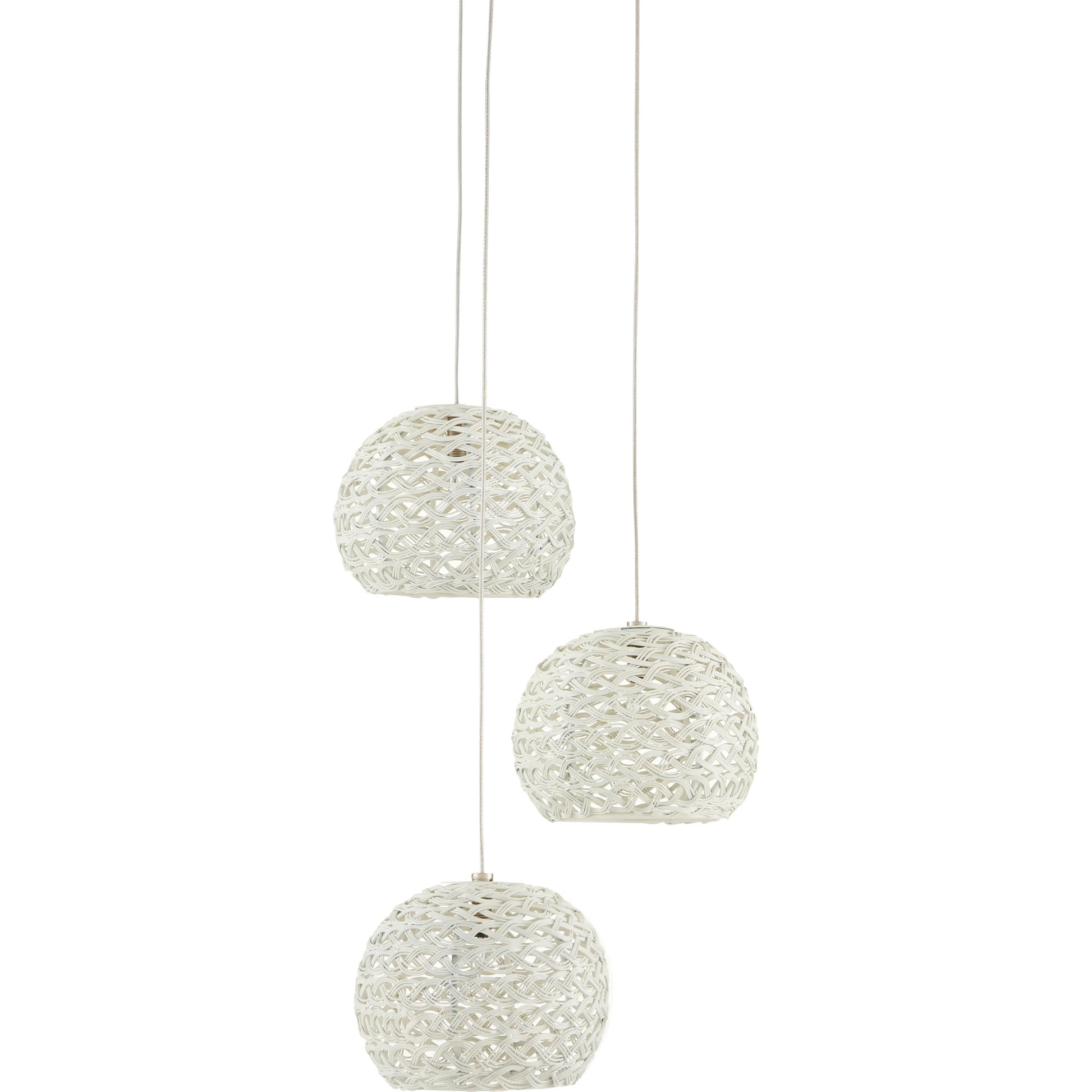 Piero 3-LIGHT Multi-Drop Pendant by Currey and Company in white, painted silver. Made from metal in a transitional style.