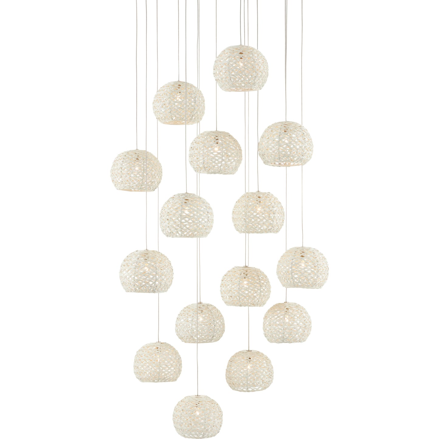 002 SI-1894483 | Additional Silo | Piero Round 15-LIGHT Multi-Drop Pendant by Currey and Company in white, painted silver. Made from metal in a coastal style.