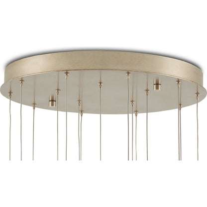Piero Round 15-LIGHT Multi-Drop Pendant by Currey and Company in white, painted silver. Made from metal in a coastal style.