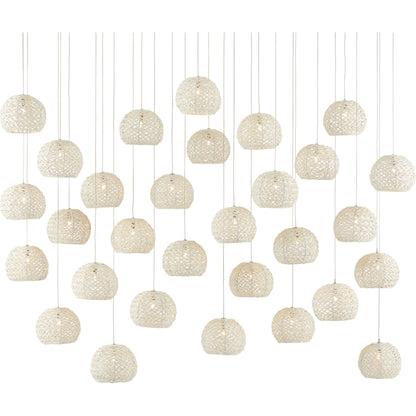 Piero 30-LIGHT Multi-Drop Pendant by Currey and Company in white, painted silver. Made from sugar white, metal in a coastal style.