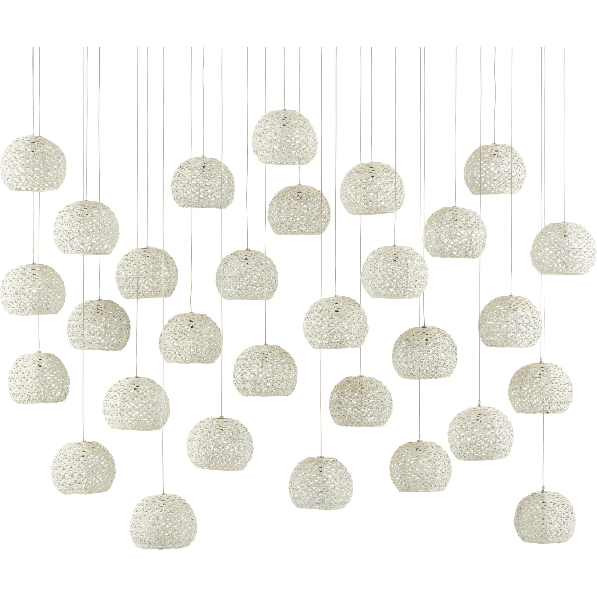 Piero 30-LIGHT Multi-Drop Pendant by Currey and Company in white, painted silver. Made from sugar white, metal in a coastal style.