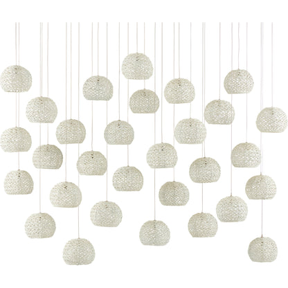 Piero 30-LIGHT Multi-Drop Pendant by Currey and Company in white, painted silver. Made from sugar white, metal in a coastal style.