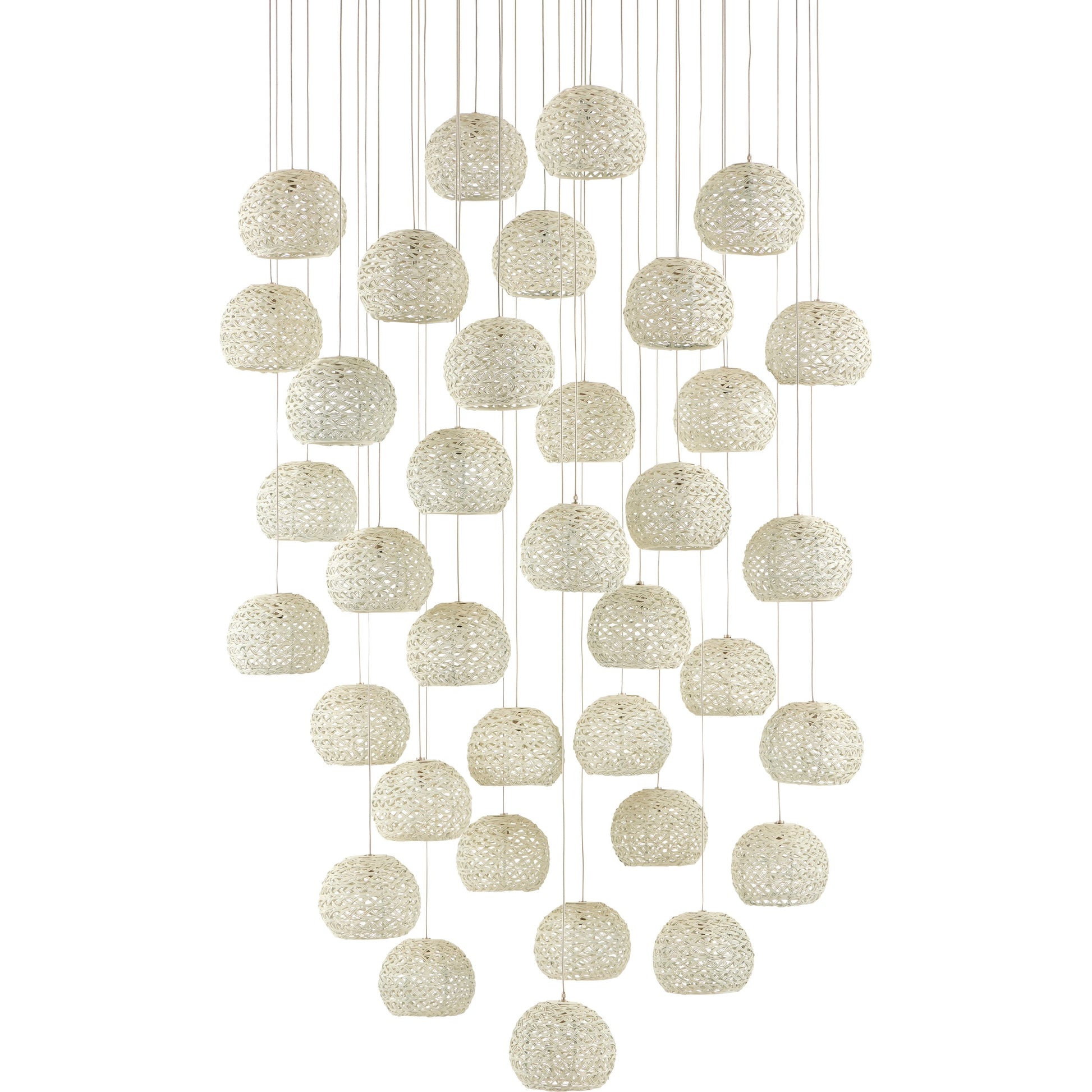 Piero 36-LIGHT Multi-Drop Pendant by Currey and Company in white, painted silver. Made from metal in a coastal style.