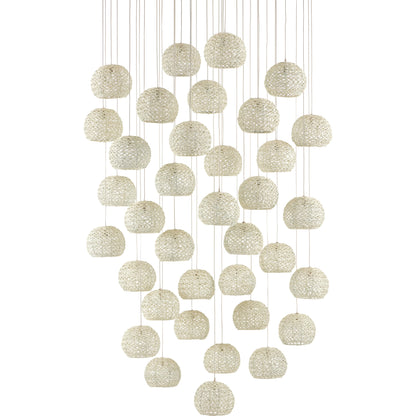Piero 36-LIGHT Multi-Drop Pendant by Currey and Company in white, painted silver. Made from metal in a coastal style.