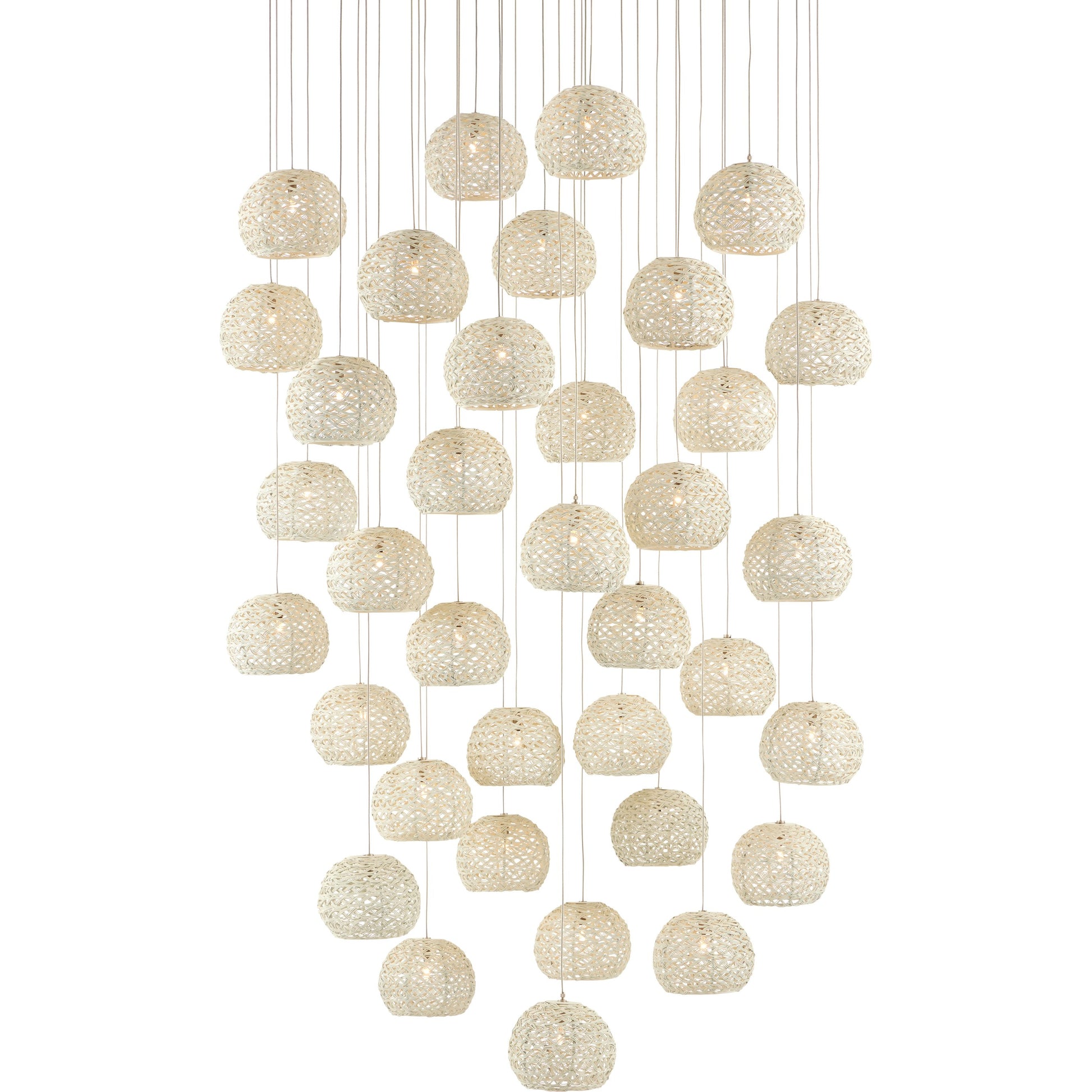 Piero 36-LIGHT Multi-Drop Pendant by Currey and Company in white, painted silver. Made from metal in a coastal style.