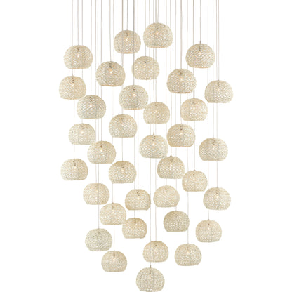 Piero 36-LIGHT Multi-Drop Pendant by Currey and Company in white, painted silver. Made from metal in a coastal style.