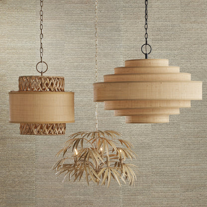 Calliope Chandelier by Currey and Company in coco cream. Made from wrought iron in a modern style.