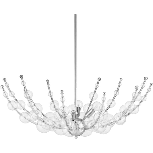 Abberton Chandelier by Currey and Company in polished nickel. Made from metal, clear glass in a modern style.