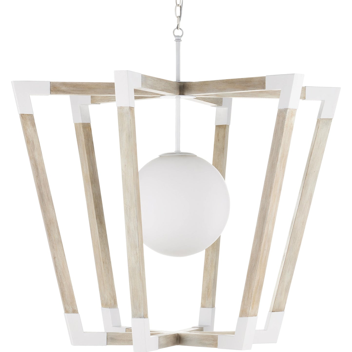 002 SI-1923816 | Additional Silo | Bastian Globe Pendant by Currey and Company in sugar white, sandstone. Made from wrought iron, wood, frosted glass in a modern style.