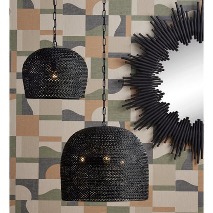 Piero Pendant by Currey and Company in satin black. Made from metal in a cottage & farmhouse style.