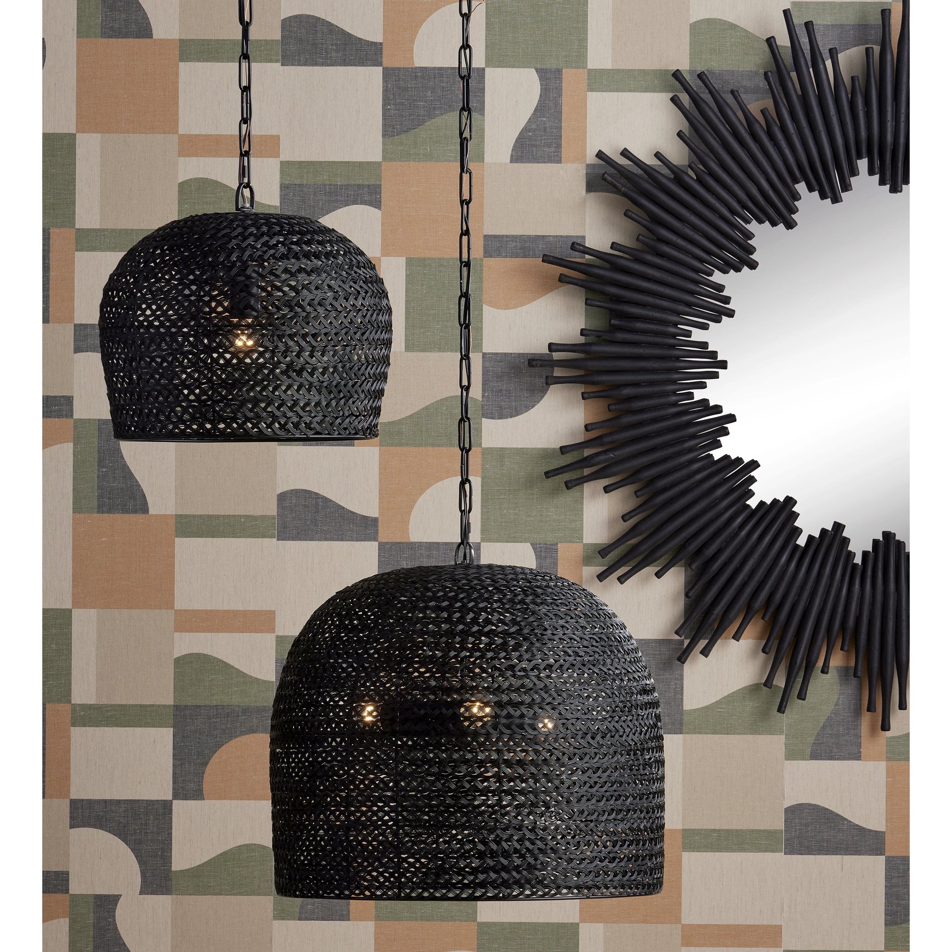Piero Pendant by Currey and Company in satin black. Made from metal in a cottage & farmhouse style.
