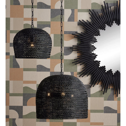 Piero Pendant by Currey and Company in satin black. Made from metal in a cottage & farmhouse style.