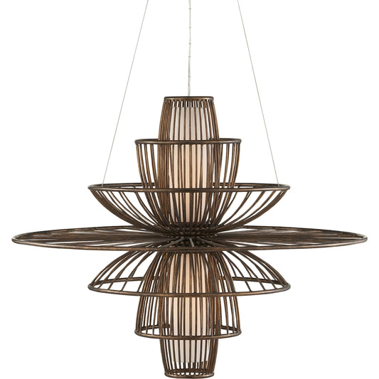 Benjiro Chandelier by Currey and Company in cupertino, off-white. Made from wrought iron in a modern style.