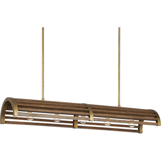 Woodbine Rectangular Chandelier by Currey and Company in chestnut, brass. Made from wood, wrought iron in a modern style.