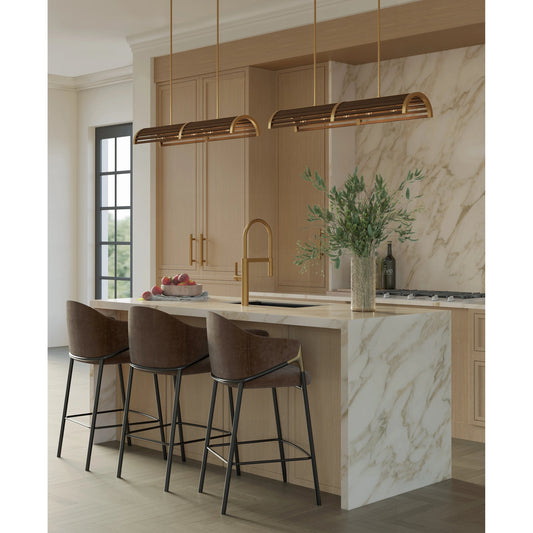 Woodbine Rectangular Chandelier by Currey and Company in chestnut, brass. Made from wood, wrought iron in a modern style.