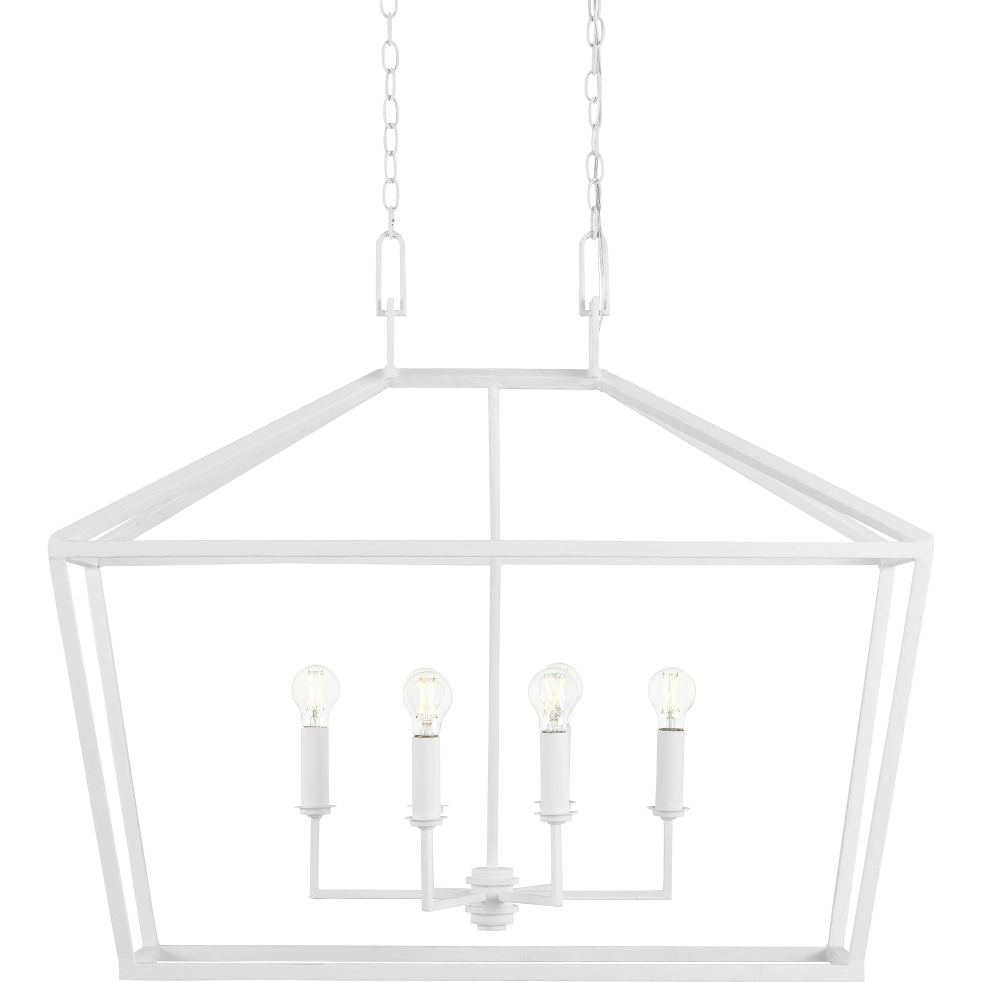 Denison Rectangular Chandelier by Currey and Company in gesso white. Made from wrought iron in a modern style.
