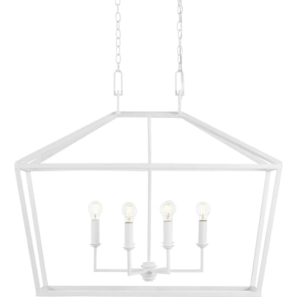 Denison Rectangular Chandelier by Currey and Company in gesso white. Made from wrought iron in a modern style.