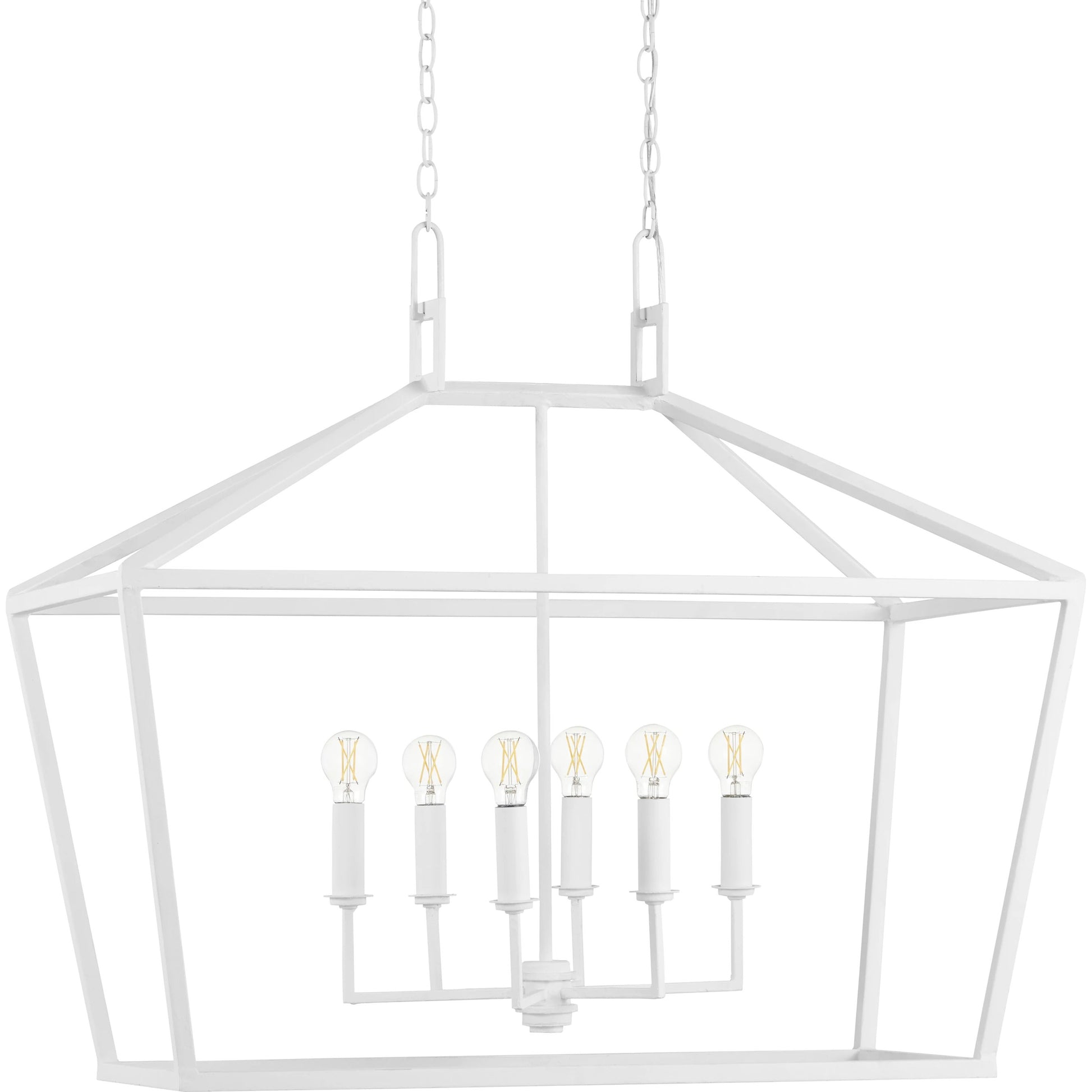 Denison Rectangular Chandelier by Currey and Company in gesso white. Made from wrought iron in a modern style.