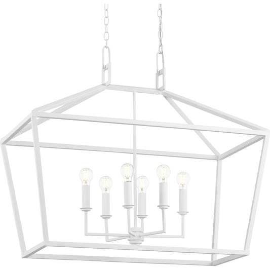 Denison Rectangular Chandelier by Currey and Company in gesso white. Made from wrought iron in a modern style.
