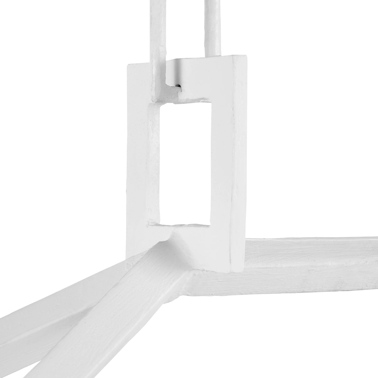 005 SI-1923897 | Closeup | Denison Rectangular Chandelier by Currey and Company in gesso white. Made from wrought iron in a modern style.