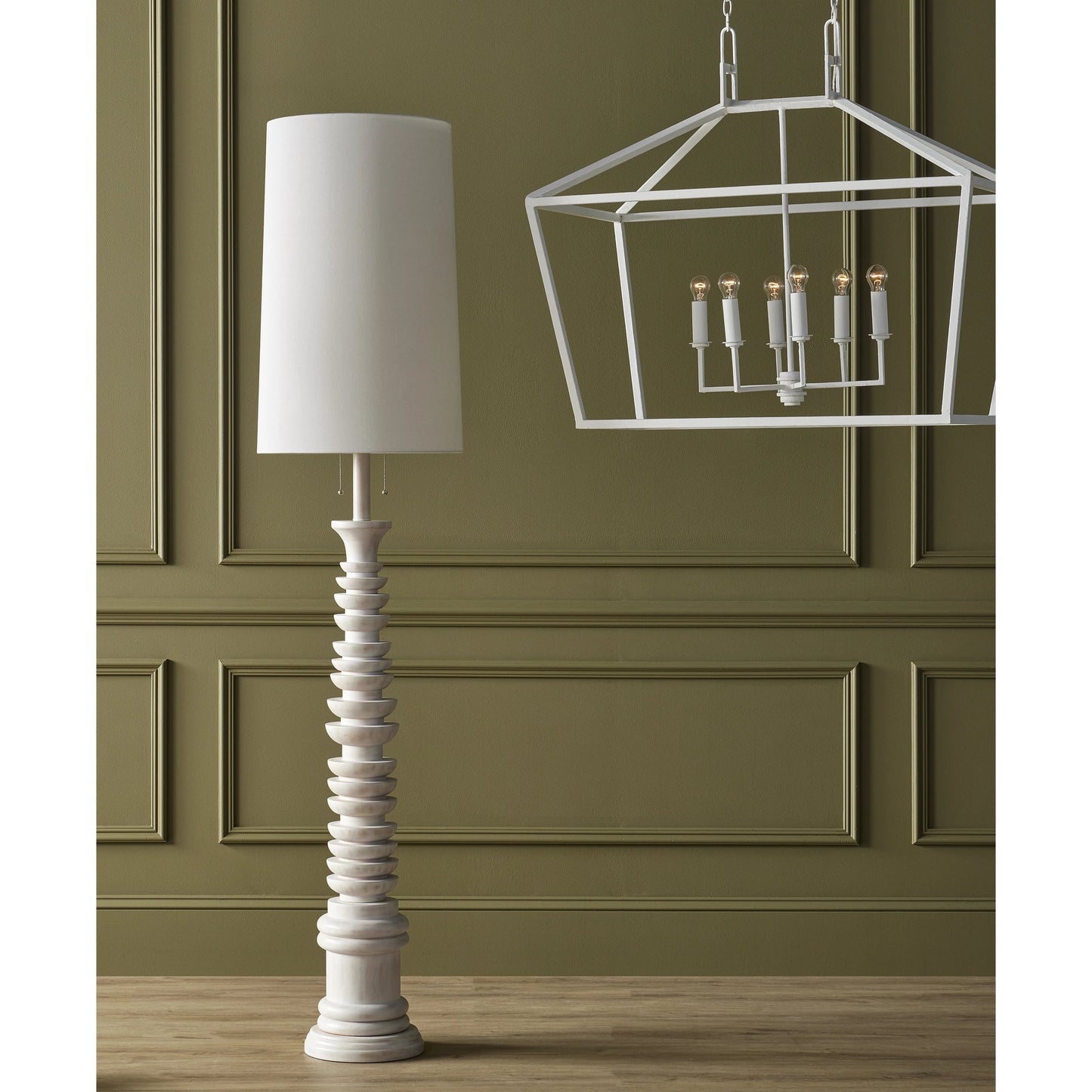 006 SI-1923897 | Lifestyle | Denison Rectangular Chandelier by Currey and Company in gesso white. Made from wrought iron in a modern style.