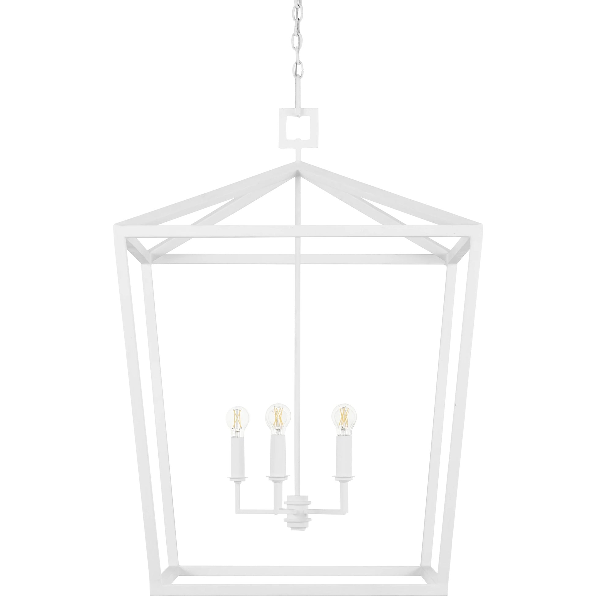 Denison Chandelier by Currey and Company in gesso white. Made from wrought iron in a modern style.