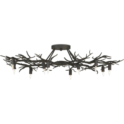 Rainforest Semi-Flush by Currey and Company in rustic bronze. Made from wrought iron in a modern style.