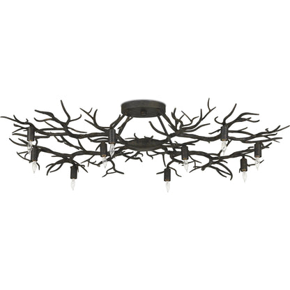 Rainforest Semi-Flush by Currey and Company in rustic bronze. Made from wrought iron in a modern style.