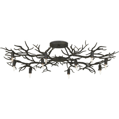 Rainforest Semi-Flush by Currey and Company in rustic bronze. Made from wrought iron in a modern style.