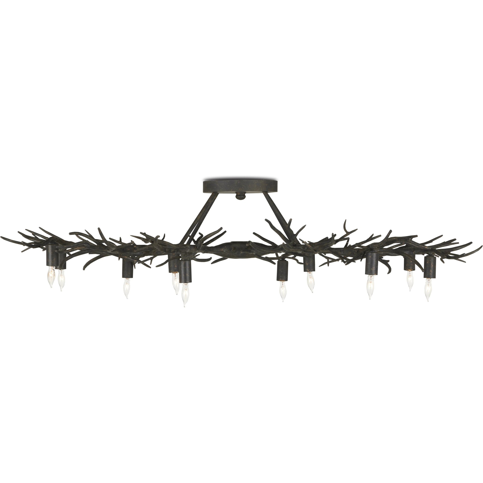 Rainforest Semi-Flush by Currey and Company in rustic bronze. Made from wrought iron in a modern style.