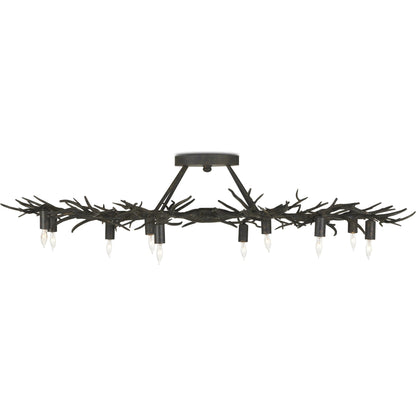 Rainforest Semi-Flush by Currey and Company in rustic bronze. Made from wrought iron in a modern style.