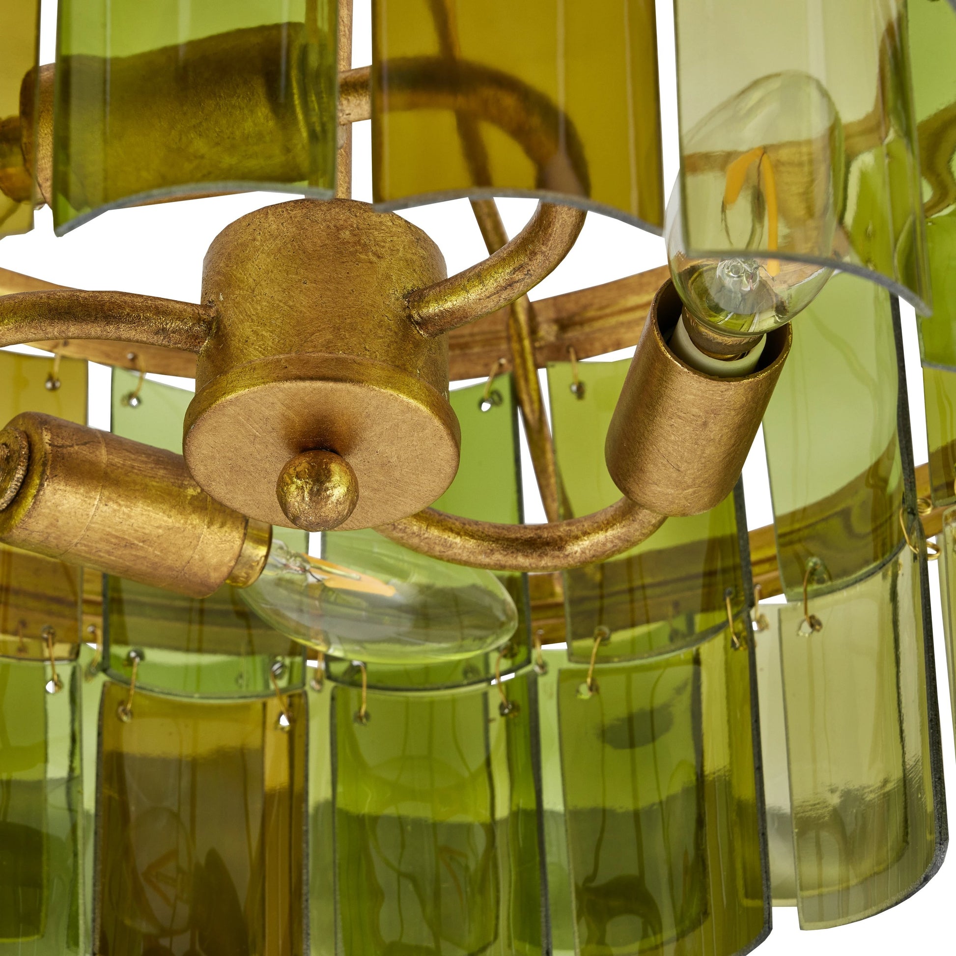 Vintner Semi-Flush by Currey and Company in contemporary gold leaf, green. Made from wrought iron, recycled bottle glass in a modern style.