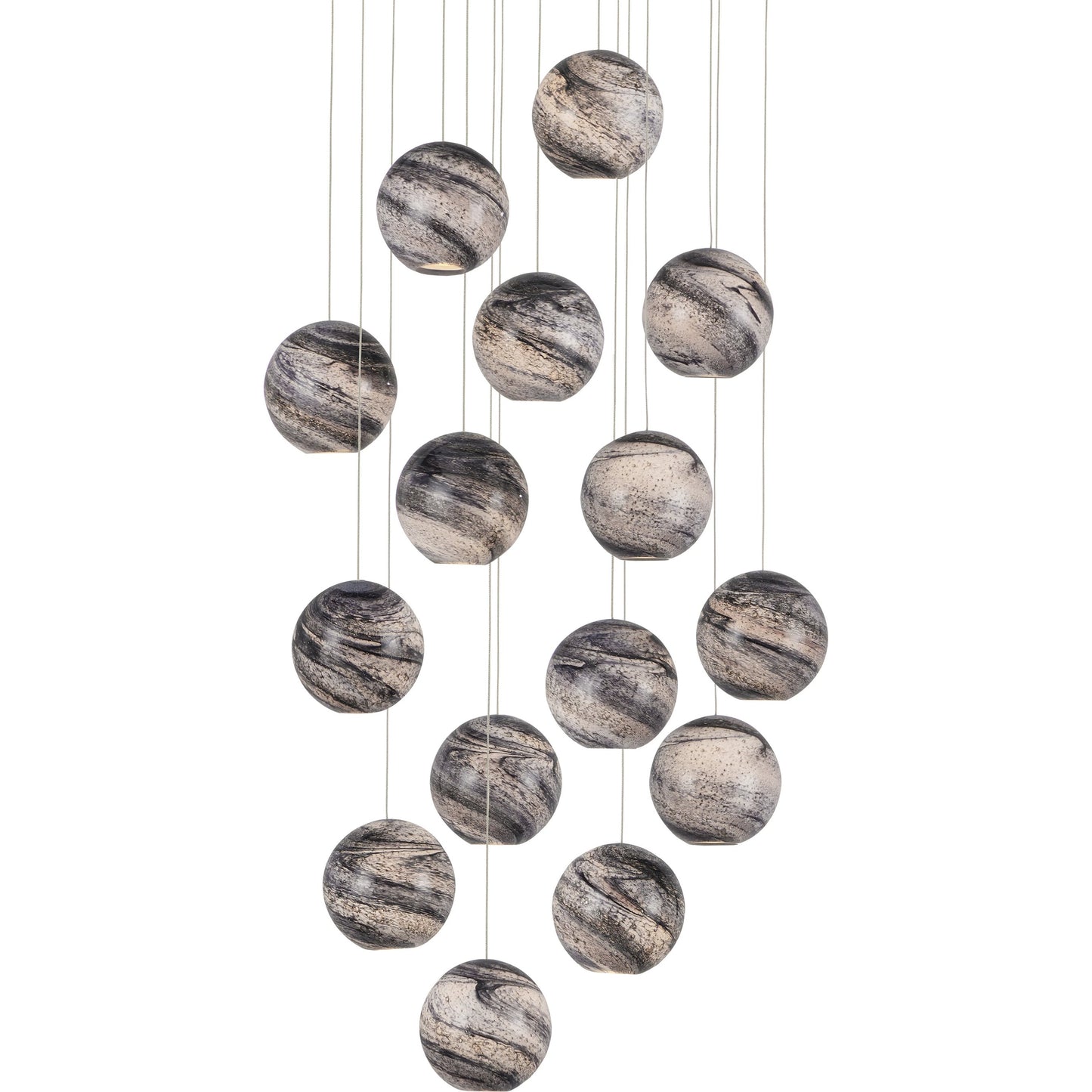 002 SI-1924086 | Additional Silo | Palatino Round 15-LIGHT Multi-Drop Pendant by Currey and Company in blue marbeled, silver. Made from earth with speckles, glass in a modern style.