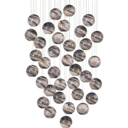 Palatino 36-LIGHT Multi-Drop Pendant by Currey and Company in blue marbeled, silver. Made from earth with speckles, glass in a modern style.