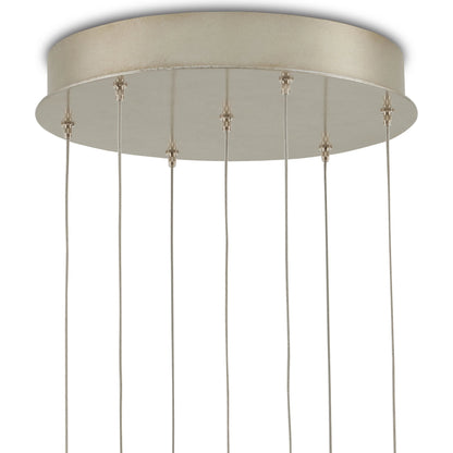 Pathos Round 7-LIGHT Multi-Drop Pendant by Currey and Company in antique silver, antique gold, matte charcoal, silver. Made from glass in a modern style.