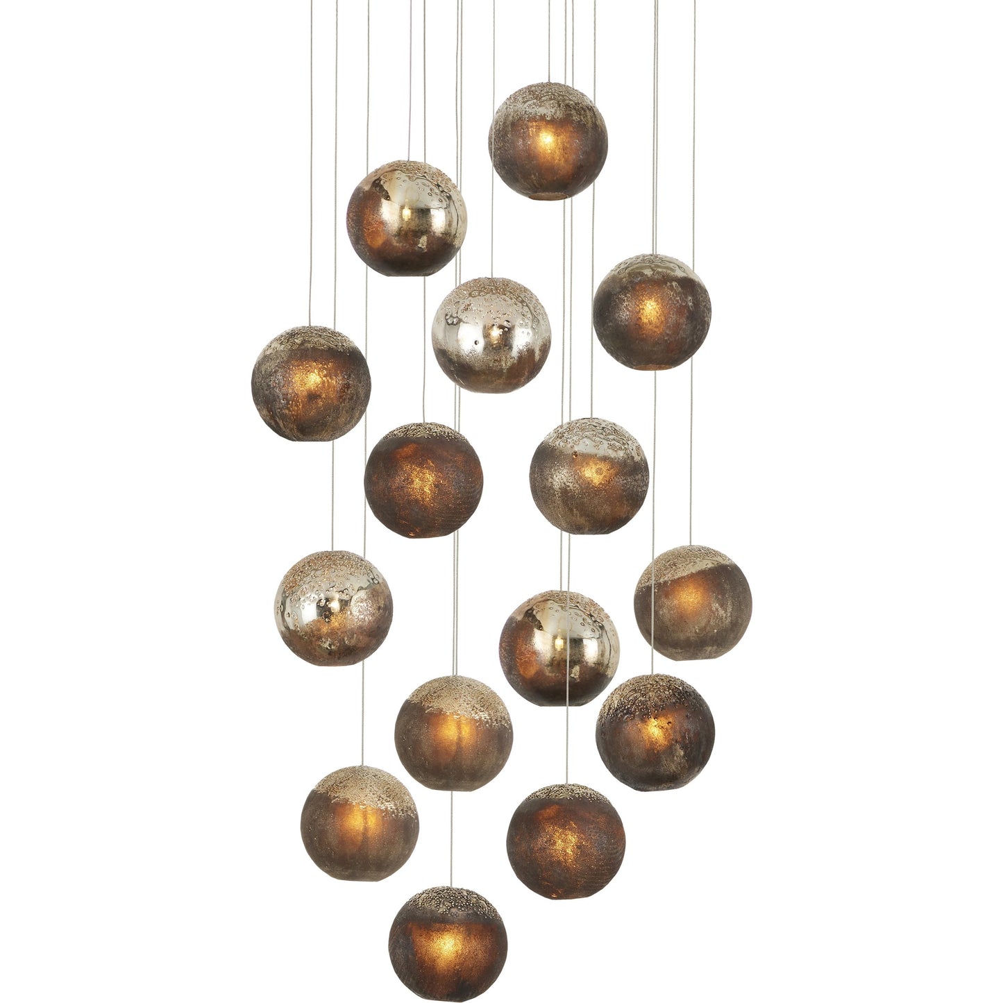 002 SI-1924102 | Additional Silo | Pathos Round 15-LIGHT Multi-Drop Pendant by Currey and Company in antique silver, antique gold, matte charcoal, silver. Made from glass in a modern style.