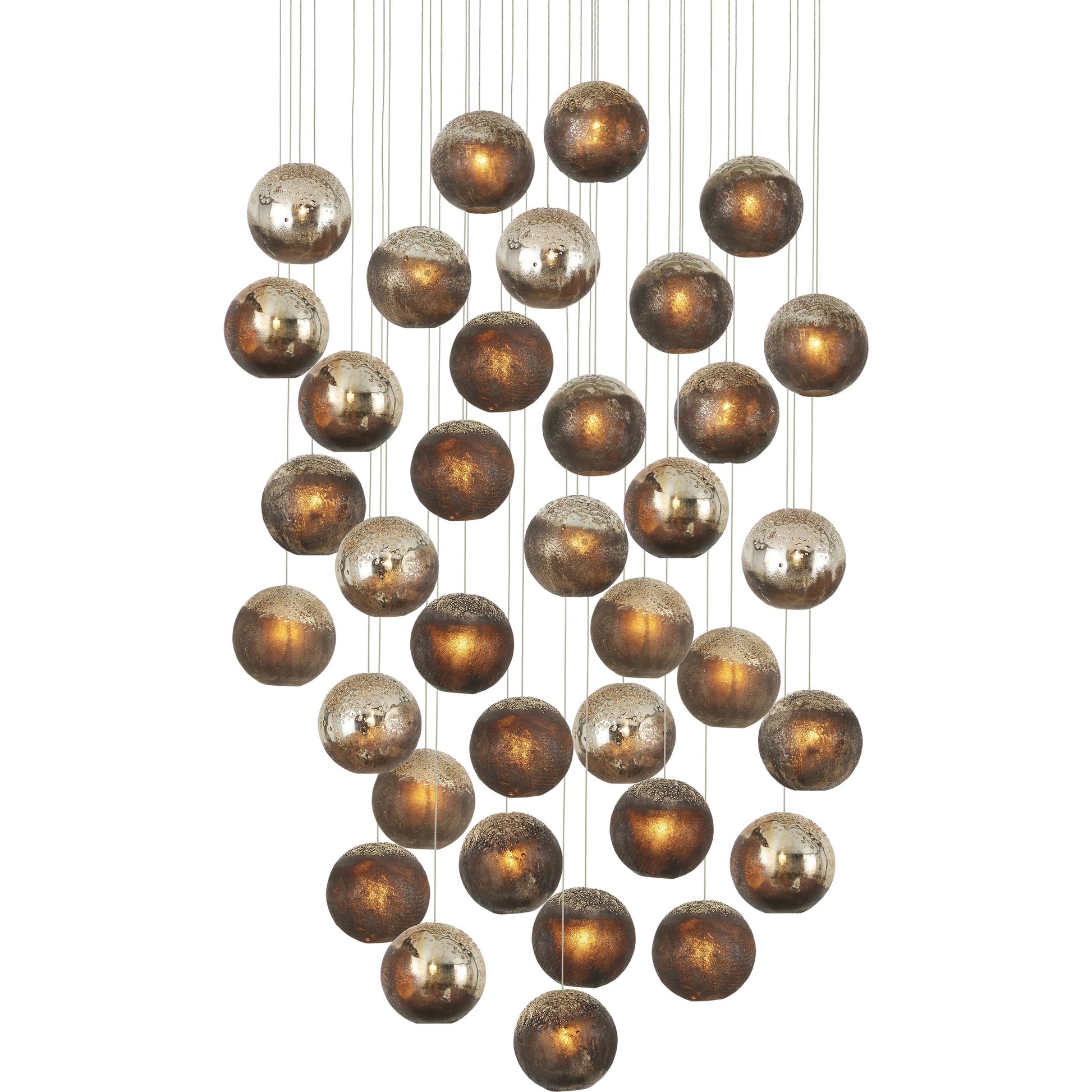 Pathos 36-LIGHT Multi-Drop Pendant by Currey and Company in antique silver, antique gold, matte charcoal, silver. Made from glass in a modern style.