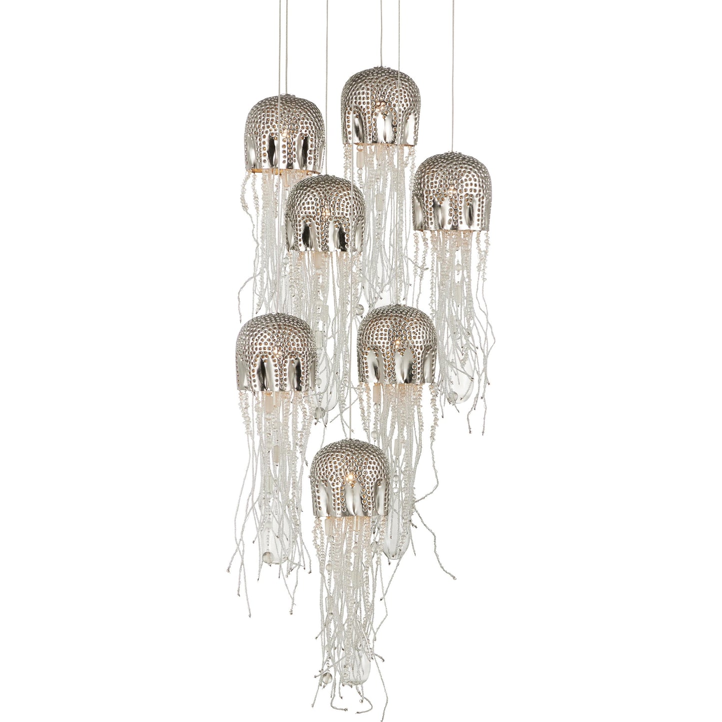 000 SI-1924036 | Additional Silo | Medusa Round 7-LIGHT Multi-Drop Pendant by Currey and Company in nickel, silver. Made from nickel, steel, glass in a modern style.