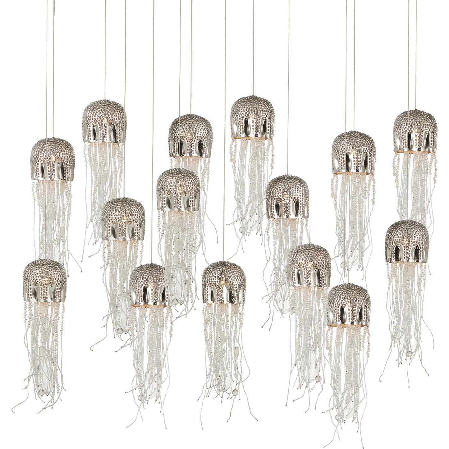 000 SI-1924033 | Additional Silo | Medusa Rectangular 15-LIGHT Multi-Drop Pendant by Currey and Company in nickel, silver. Made from nickel, steel, glass in a modern style.