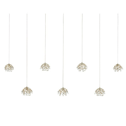 Bud Rectangular 7-LIGHT Multi-Drop Pendant by Currey and Company in crystal, contemporary silver, silver. Made from crystal, contemparary silver, wrought iron in a modern style.