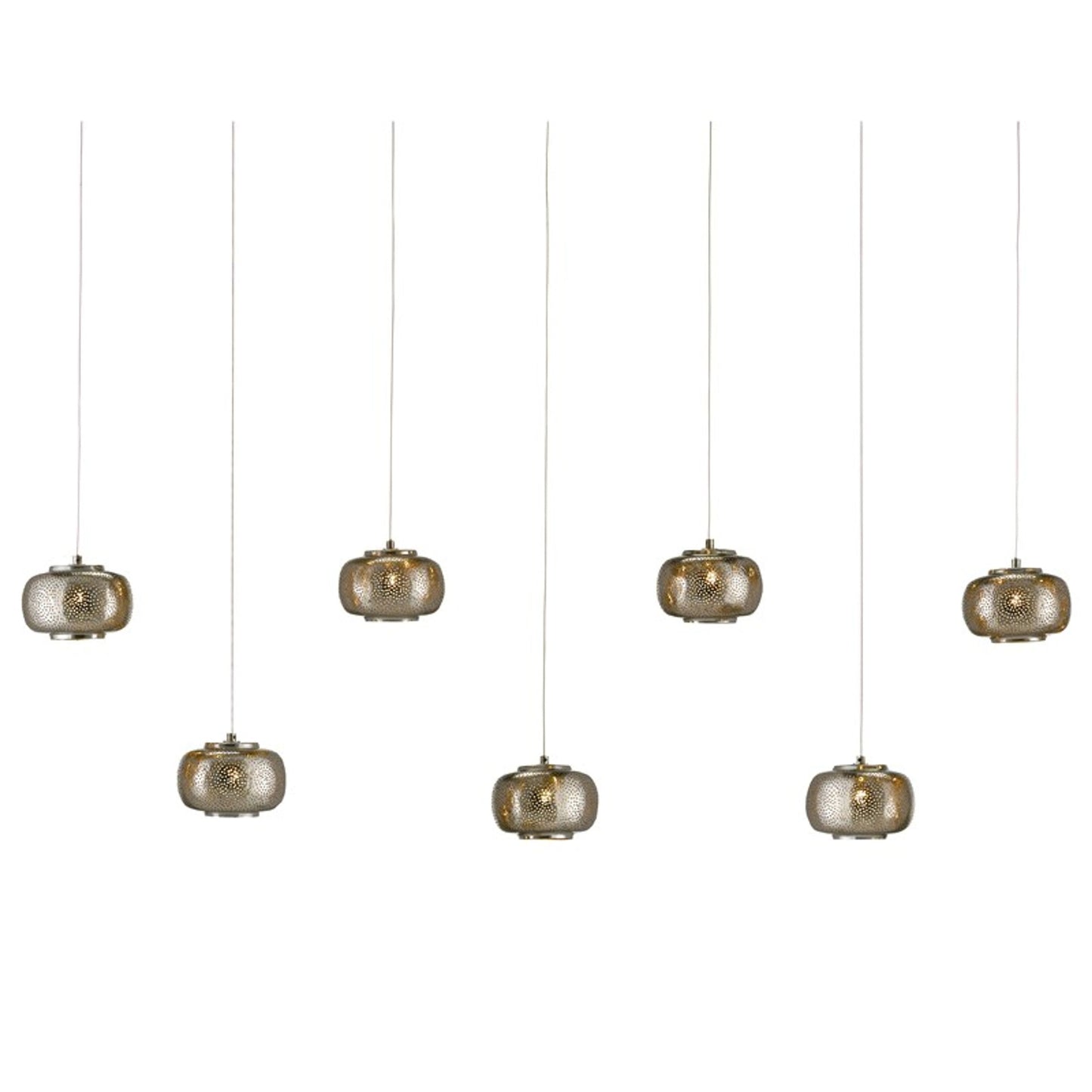 002 SI-1924106 | Additional Silo | Pepper Rectangular 7-LIGHT Multi-Drop Pendant by Currey and Company in nickel, silver. Made from nickel, metal in a modern style.