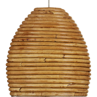 Beehive Rectangular 7-LIGHT Multi-Drop Pendant by Currey and Company in natural rattan, silver. Made from rattan, wood in a modern style.