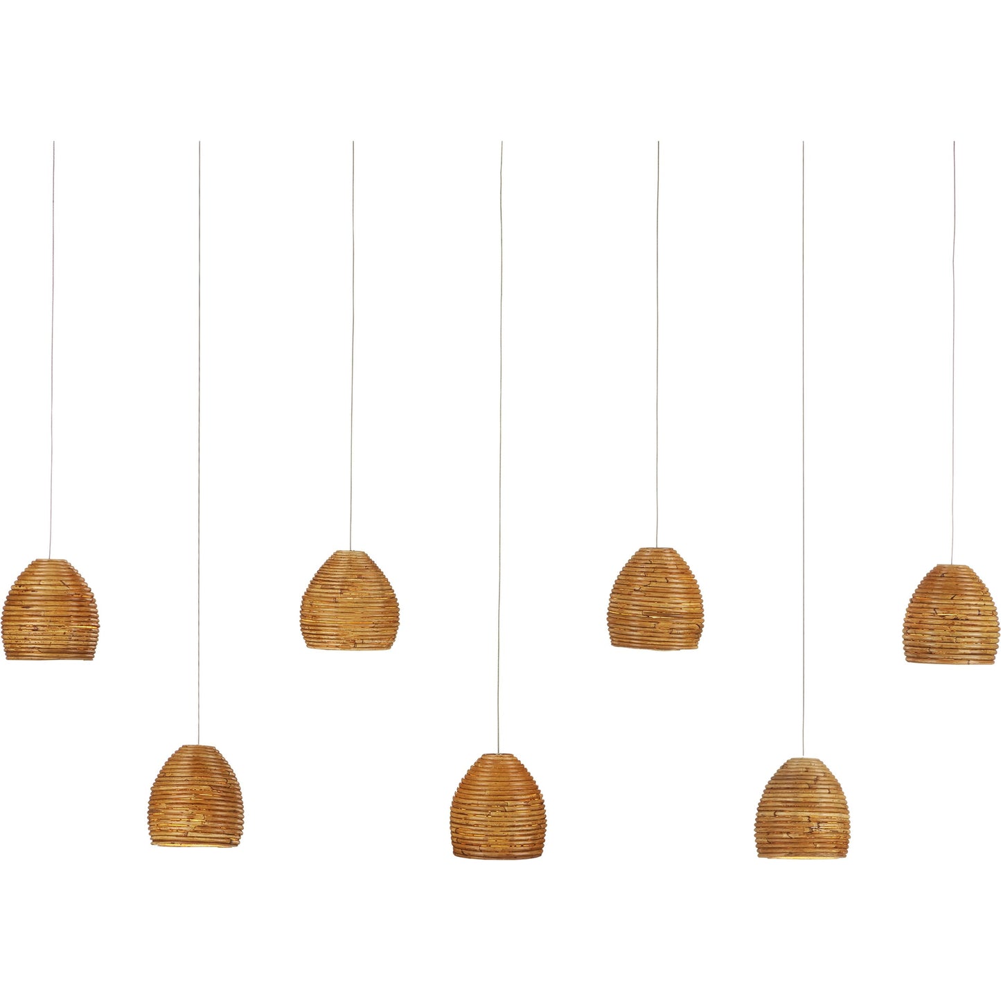 002 SI-1923824 | Additional Silo | Beehive Rectangular 7-LIGHT Multi-Drop Pendant by Currey and Company in natural rattan, silver. Made from rattan, wood in a modern style.
