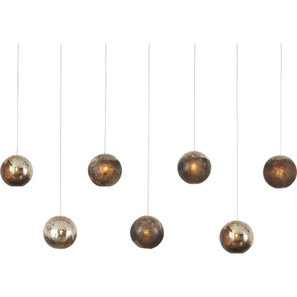Pathos Rectangular 7-LIGHT Multi-Drop Pendant by Currey and Company in antique silver, antique gold, matte charcoal, silver. Made from glass in a modern style.