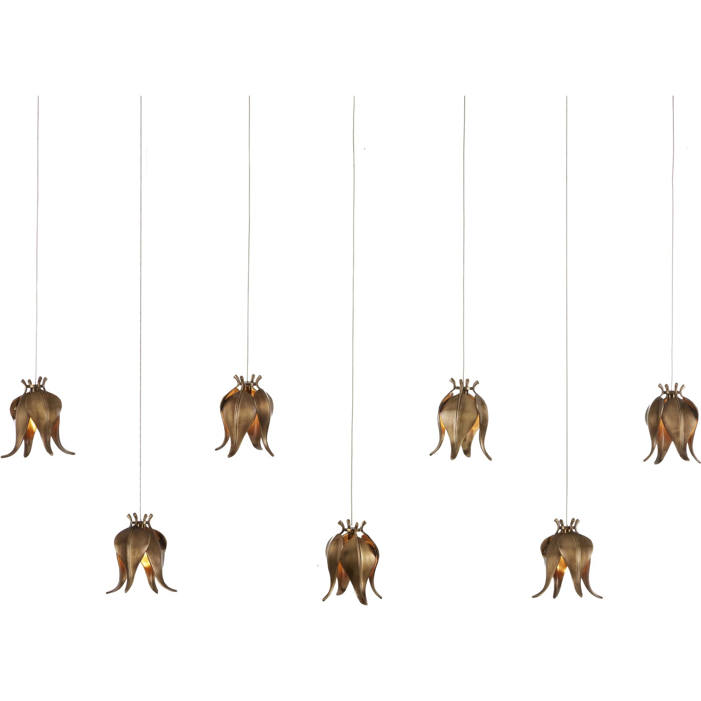 000 SI-1923965 | Additional Silo | Iota Rectangular 7-LIGHT Multi-Drop Pendant by Currey and Company in antique brass, silver. Made from brass in a modern style.