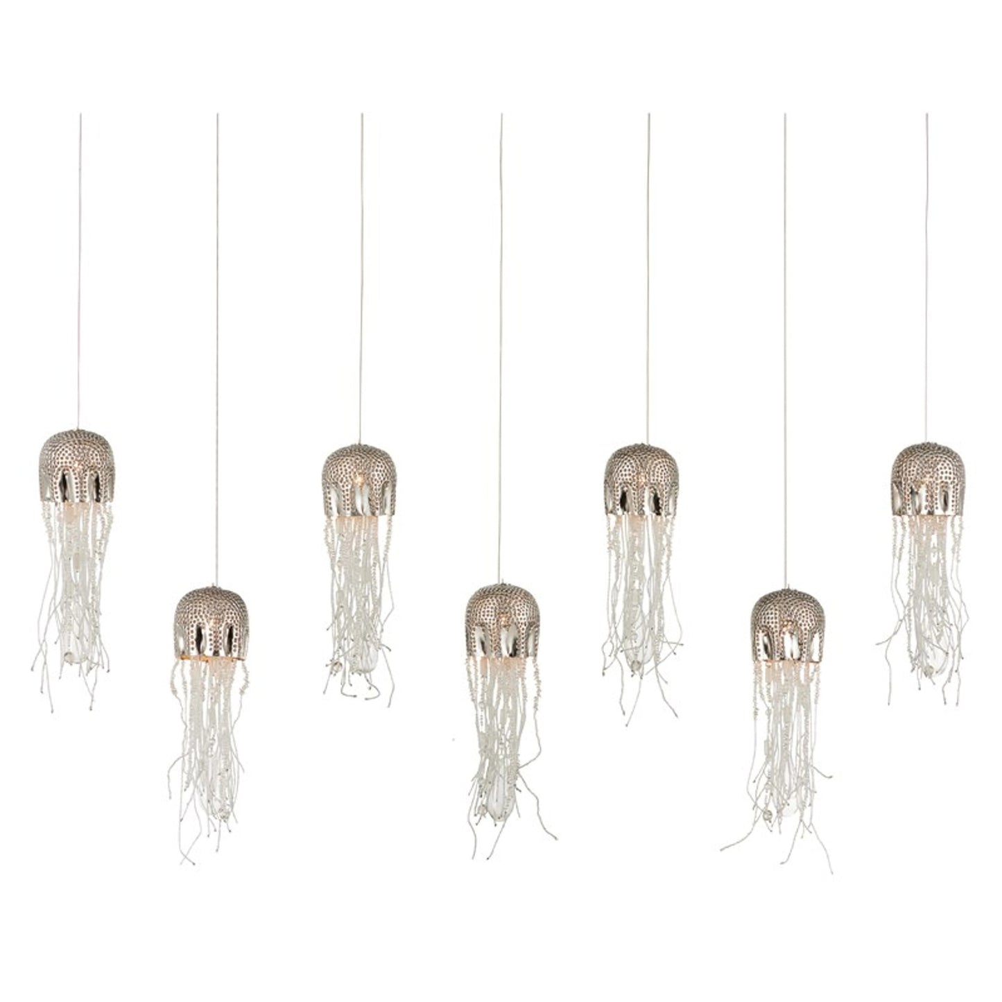 000 SI-1924034 | Additional Silo | Medusa Rectangular 7-LIGHT Multi-Drop Pendant by Currey and Company in nickel, silver. Made from nickel, steel, glass in a modern style.
