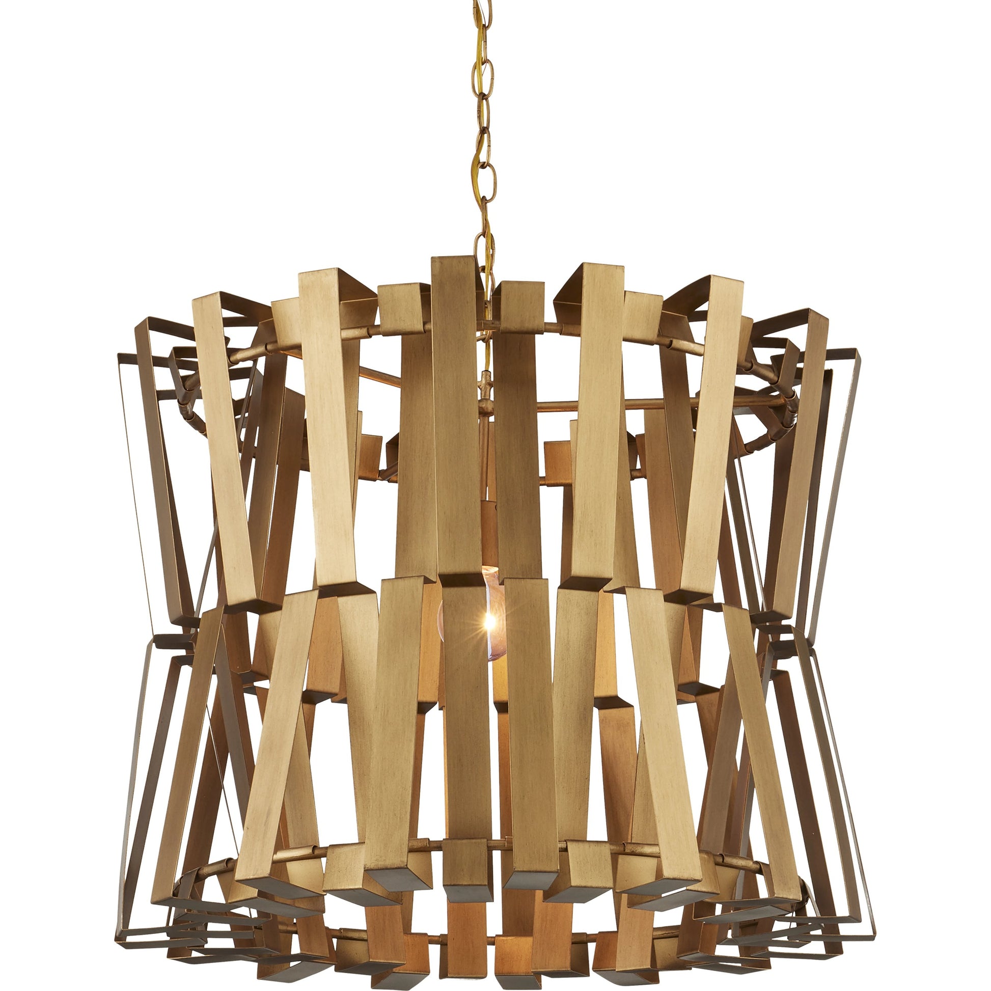 Chaconne Chandelier by Currey and Company in brass. Made from wrought iron in a modern style.