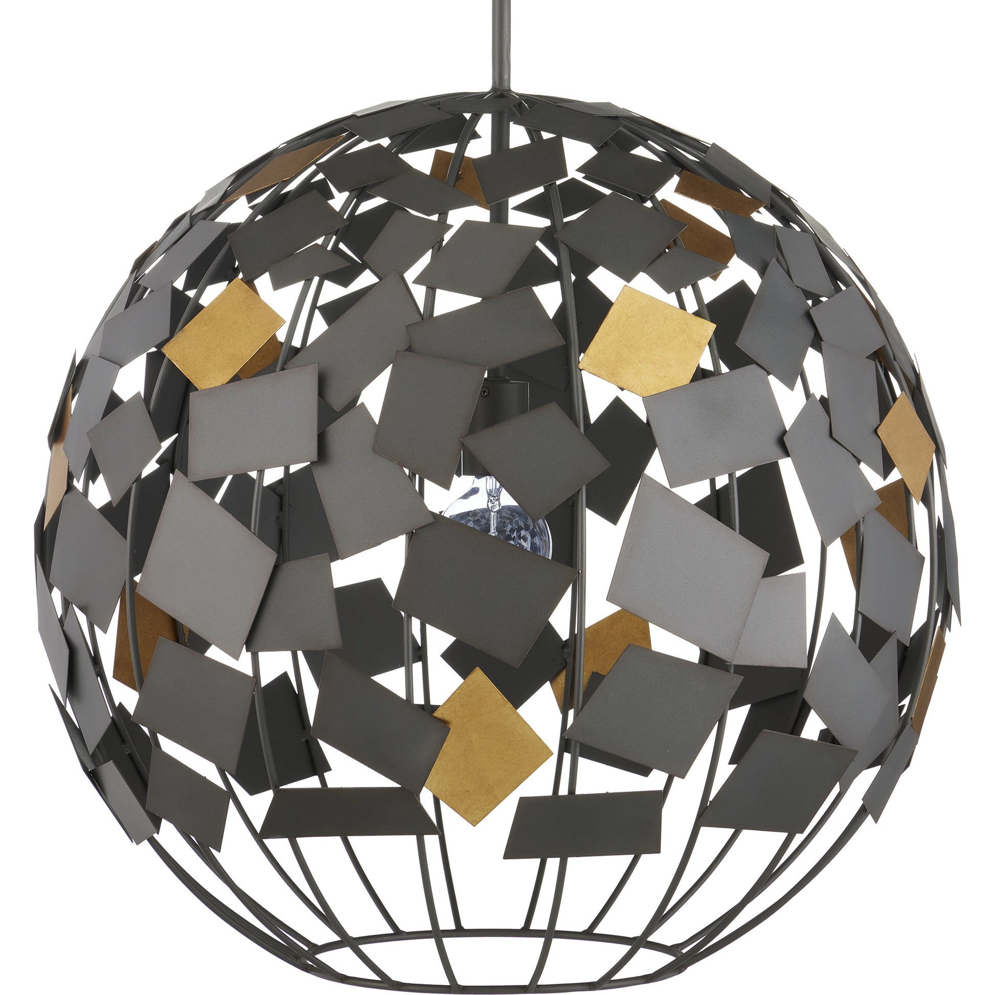 Moon Night Orb Chandelier by Currey and Company in hiroshi gray, contemporary gold leaf. Made from wrought iron in a modern style.